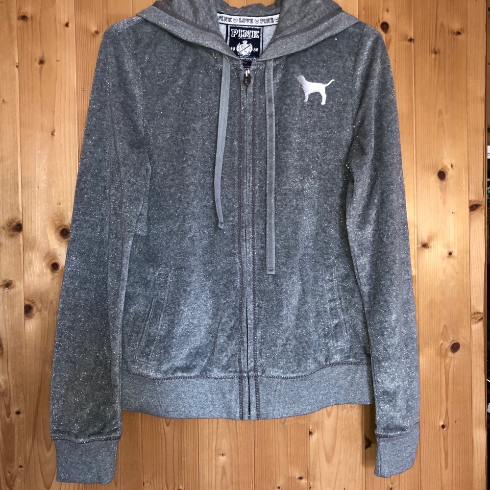 NWOT! VS PINK Glitter Sequins Zip Up Sweatshirt